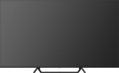 Panasonic TV-75W95BEG sort fjernsyn med høj opløsning, stort fladskærms-tv med tynd metalramme, forfra set med dobbelt V-formet centralt stativ
