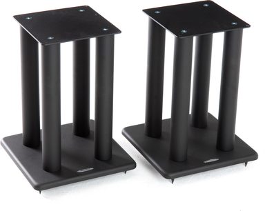 To sorte Atacama Audio SL500 højtalere i metal, rektangulære og lodrette med 4 afkoblingsben