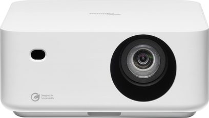 Optoma ML1080ST hvid videoprojektor, kompakt, forskudt linse, HDMI-port, indbygget højttaler, let skrå forfra