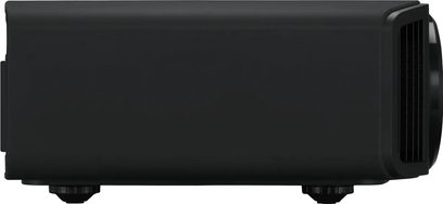 Videoproiector JVC DLA-NZ900 negru, vedere laterală stângă, format rectangular orizontal, grilaje de ventilație laterale