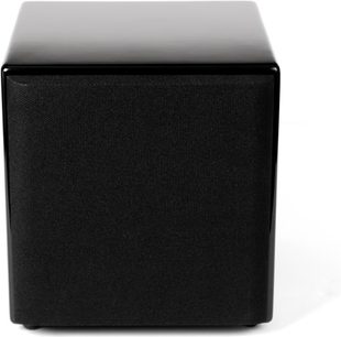 Mirage MM-6 sort subwoofer set forfra, sort frontgitter i akustisk stof
