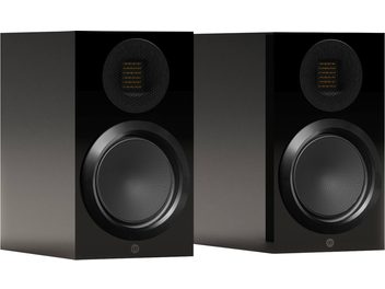 Monitor Audio Gold 50 6G högtalare i svart lack, framsida, två cirkulära högtalare, perforerat övre galler