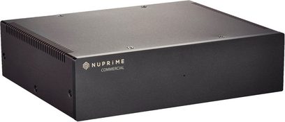 Nuprime STA-6 sort højfidel effektforstærker, rektangulært metalkabinet i sort, frontpanel med logo