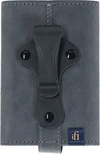 iFi Audio xDSD Gryphon case in gray suede, riveted belt clip, exposed stitching