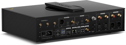 Leitor de áudio em rede EverSolo DMP-A8 Master Edition Gen 2 preto, vista traseira com conexões de áudio e rede