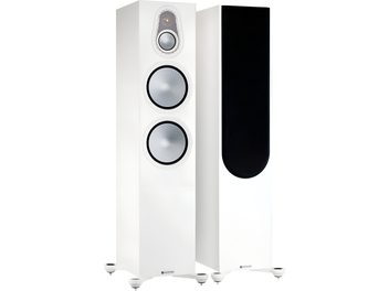 Monitor Audio Silver 500 7G saten beyaz kolon hoparlör, beyaz. İki yuvarlak hoparlör, tiz hoparlör, beyaz ön panel