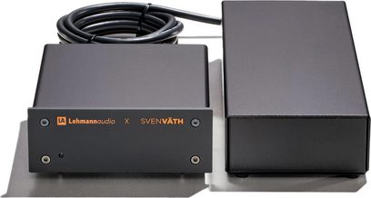 Lehmann Audio Black Cube SE II SV edition phono forforstærker, to sorte kabinetter, kabel, grå overflade