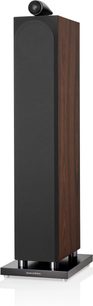 Boxă coloană Bowers & Wilkins 702 S3 culoare moca, față frontală, carcasă din lemn închis la culoare, difuzor negru, tweeter argintiu în partea de sus