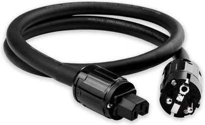Taga Harmony ETPC-TS 1,2 m tyk sort netstrømskabel, Schuko-stik, IEC-stik, kablet er let oprullet