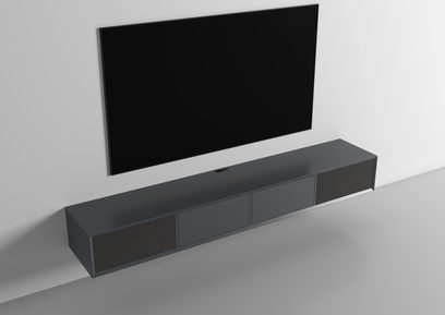 Sieninė garso ir vaizdo spintelė Clic Classic Series modelis 1540, matinės antracito pilkos spalvos, trijų durų, šoninės audinio grotelės