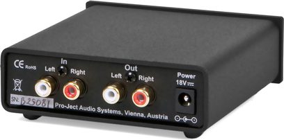 Pro-Ject Head Box S sort hovedtelefon-forforstærker, rektangulært mat sort kabinet, front med jackstik og drejeknapper