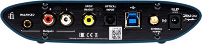 iFi Audio Zen One Signature audio DAC konvertors, skats no augšpuses, priekšējais panelis ar savienotājiem un vadības elementiem