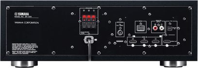 Yamaha YHT-S400 sort soundbar, set forfra, med knapper, stik og LED-display på frontpanelet