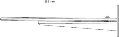 Q acoustics QA2130 højttalerfod, set fra siden, cylindrisk metalfod med krom-finish, afsmalnende ved enderne, 295 mm lang