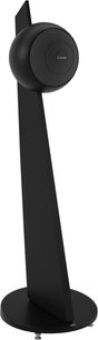 Cassa acustica da pavimento Cabasse Baltic 5 nera con supporto dal design nero, forma sferica vista di tre quarti