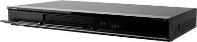 Sort Sony BDP-S357 Blu-ray-afspiller, set forfra, liggende fladt