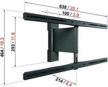 Support TV mural THIN RC355 noir Vogel's. Schéma technique avec cotes en millimètres. Vue de profil et de face