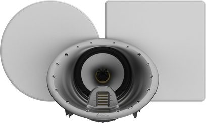 Lubose montuojama garso kolonėlė „GoldenEar Invisa HTR 8000", perforuotas grotelės, 9 garsiakalbiai, vaizdas iš priekio