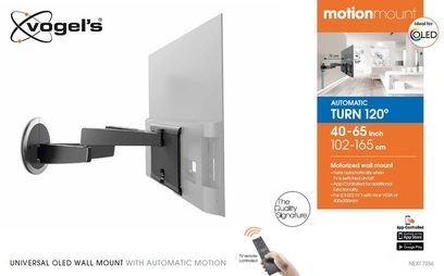 Gemotoriseerde zwarte wandmontagesteun, automatische rotatie van 120°, voor tv's van 40-65", compatibel met VESA 400x400mm max, met afstandsbediening