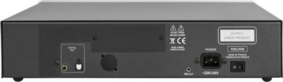 Lettore CD Atoll Electronique DR100 Evolution, vista posteriore, connettori audio digitali, presa di alimentazione, interruttore