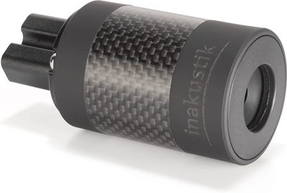 Strømadapter UHQ C15R stik DRUCK, perspektivvisning, sort tekstureret cylindrisk krop, glat cirkulær spids