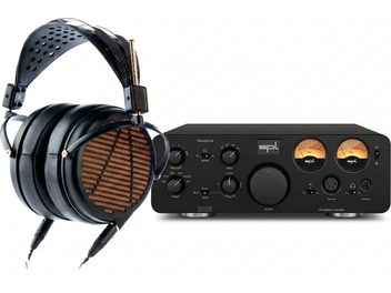 Audeze LCD-4 audiofilhovedtelefoner i sort med kobberfarvede gitre med SPL Phonitor xe hovedtelefonforstærker