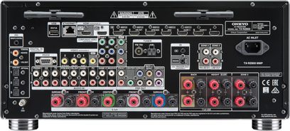 Onkyo TX-RZ800 sort home cinema-forstærker, front, set forfra, mange indgange og knapper, centralt LCD-display