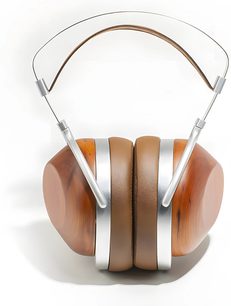 Sluchátka Hifiman HE-R10P uzavřená, stříbrný oblouk, světlé dřevěné šálky, béžové polstrování, pohled zepředu