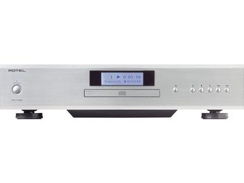 Rotel CD11 MKII högkvalitativ CD-spelare, framsida, silverfinish, central skärm, 6 knappar till höger, strömknapp till vänster