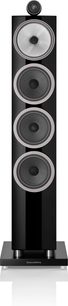 Sloupcový reproduktor Bowers & Wilkins 702 S3 v černé lakové úpravě, pohled zepředu, 4 kruhové reproduktory svisle zarovnané