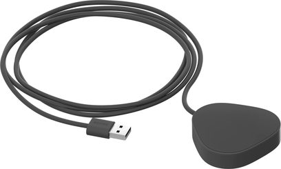 Sonos strømforsyningskabel Trådløs oplader til Sonos Roam sort, set oppefra, oprullet kabel, oval sort opladningsbase