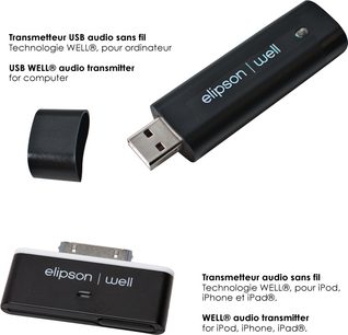Bezdrátový USB audio vysílač WELL pro počítač a bezdrátový audio vysílač WELL pro iPod, iPhone, iPad