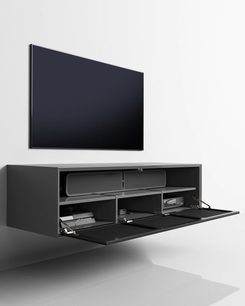 Seinäkiinnitteinen audio-video-kaluste Clic TV Series Model TV55" 2S antrasiitin harmaa, puu/MDF, avoimet alasvetoovet, lokerot, 3/4-näkymä