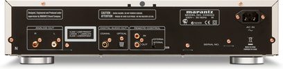 Marantz CD6003 sort CD-afspiller, frontvisning, frontpanel med display, knapper og audio-stik på bagsiden