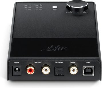 Convertitore audio DAC Mofi Electronics StudioDAC nero spazzolato, vista posteriore con RCA, ottico, coassiale, USB e manopola