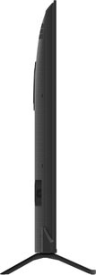 Panasonic TV-65W95BEG sort fjernsyn i mat sort plast, sidevisning, slank profil med let buet bagside og dobbelt V-formet fodstativ
