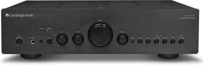 Cambridge Audio Azur 650A black integrated stereo hi-fi amplifier, front view, buttons and connectors