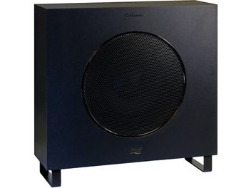 Cabasse Lipari 21 sort subwoofer i sort, set forfra, sort cirkulært gitter, blank sort kant, sølvfarvet logo nederst til højre