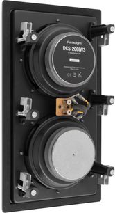 Wbudowany subwoofer DCS-208IW3 z 2 czarnymi głośnikami okrągłymi, czarną prostokątną ramką, metalowymi mocowaniami