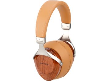 Gesloten hi-fi hoofdtelefoon Sivga Robin SV021 in gelakte palissander, met lichtbruine lederen oorschelpen en hoofdband, en gelakte houten oorschelpen