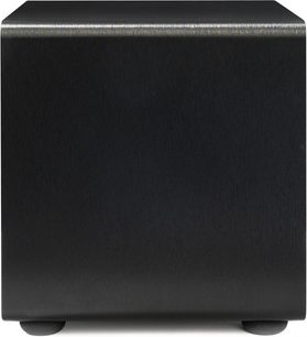 Subwoofer Paradigm Essentials Sub 10 cubic negru cu suprafață netedă, colțuri rotunjite și 4 picioare vizibile în partea de jos