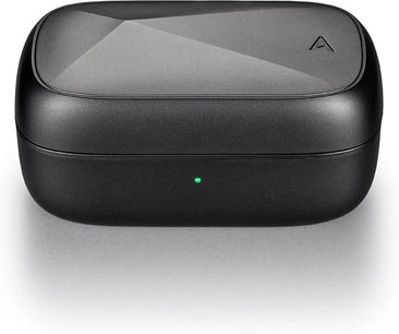 Cuffie hi-fi aperte Astell&Kern AK UW100 nere opache, vista dall'alto, con logo "A" argentato sulla parte superiore delle cuffie