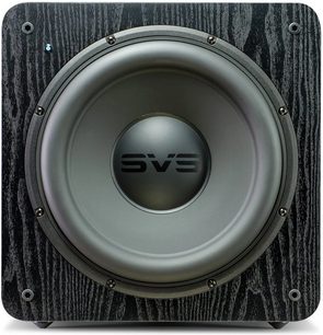 SVS SB-2000 baskabin i sort askefinish, set forfra, cylindrisk form, centralt placeret mat sort rundt højttalerenhed