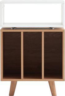 NorStone Stockholm 700 Plattenspieler-Möbel in Weiß und hellem Eichenholz, oberes Fach und vertikale Fächer für Schallplatten