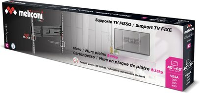 Supporto TV da parete fisso Meliconi Ghost Slim S400 in confezione nera compatibile con schermi da 40 a 65 pollici VESA 200 300 400