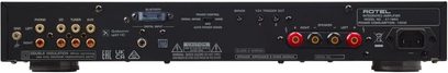 Integrert stereo hi-fi forsterker Rotel A11 MKII, bakside, RCA-kontakter, høyttalerterminaler, Bluetooth-inngang, strømkontakt