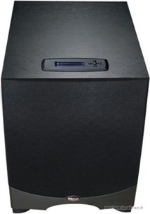 Klipsch RW-12d sort baskabin, set forfra, mat sort front med indbygget cd-afspiller og sølvfarvet logo