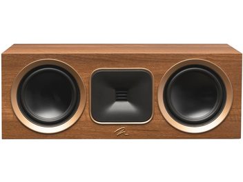 Diffusore centrale MartinLogan Foundation C1, cabinet in noce, 2 woofer neri, tweeter dorato, logo dorato