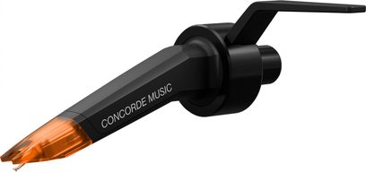 DJ Ortofon Concorde Music bronz plak çalar hücresi, siyah gövde, turuncu saydam iğne, yan görünüş
