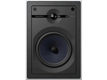 Indbygget Bowers & Wilkins CWM663 højttaler, set forfra, sort gitter med central diskant, mørk grå firkantet ramme